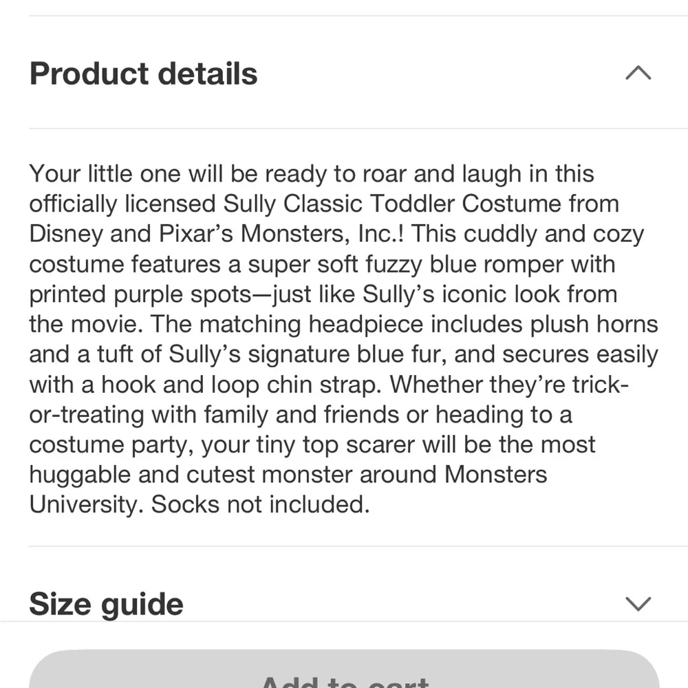 Disney Monsters University Sully Costume
